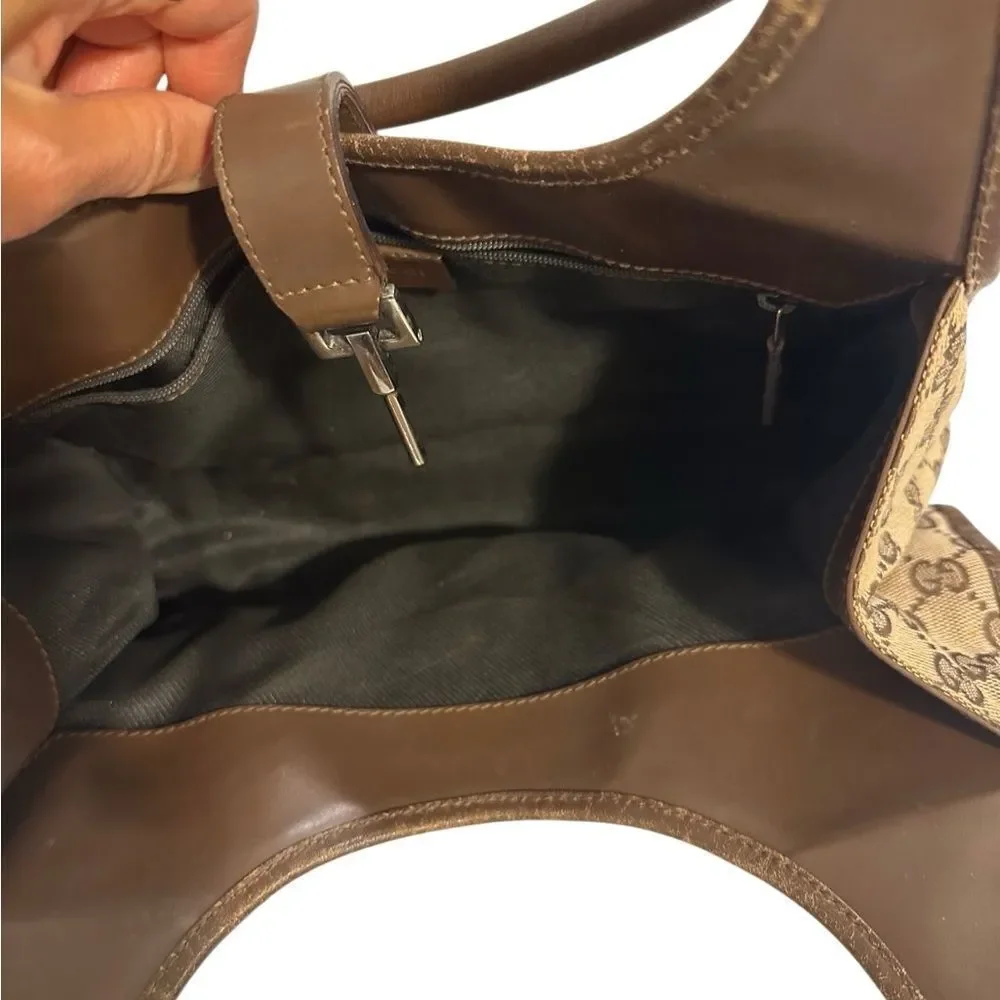Gucci Brown and Tan Signature Jackie Hobo Bag (missing lock)